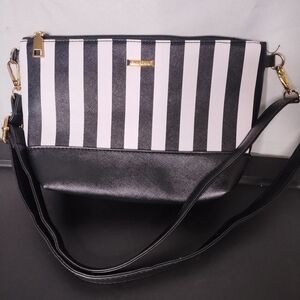 Elim & Paul Black White Stripped Small Crossbody Shoulder Handbag Purse